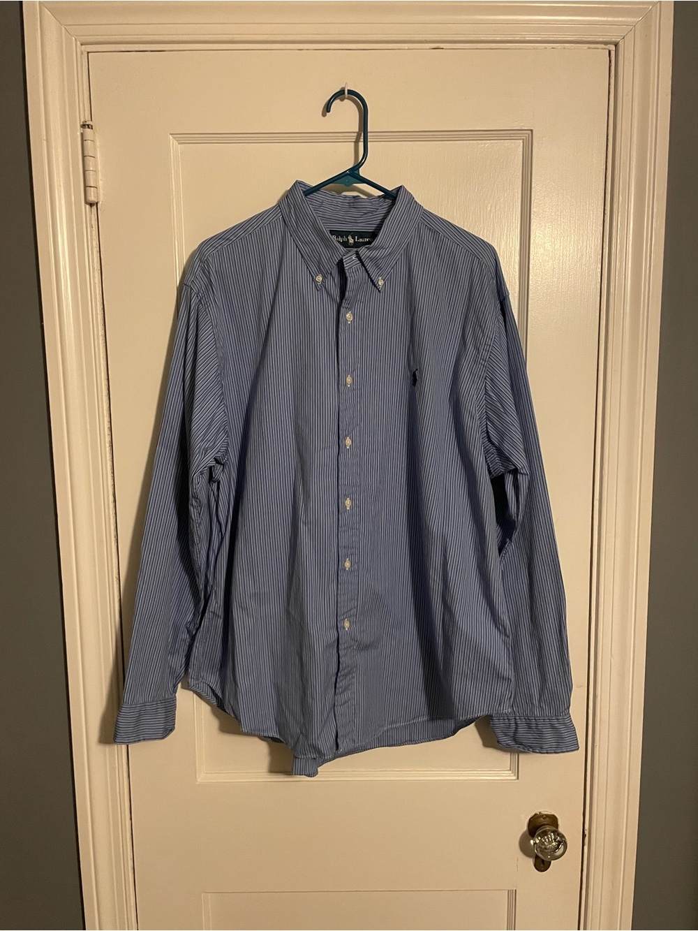 Ralph Lauren Men's Blue and White Pinstripe Button-Down Shirt Size XL